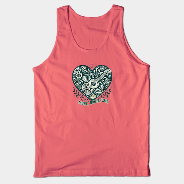 Music, Travel, Love Tank Top by Ken Savana